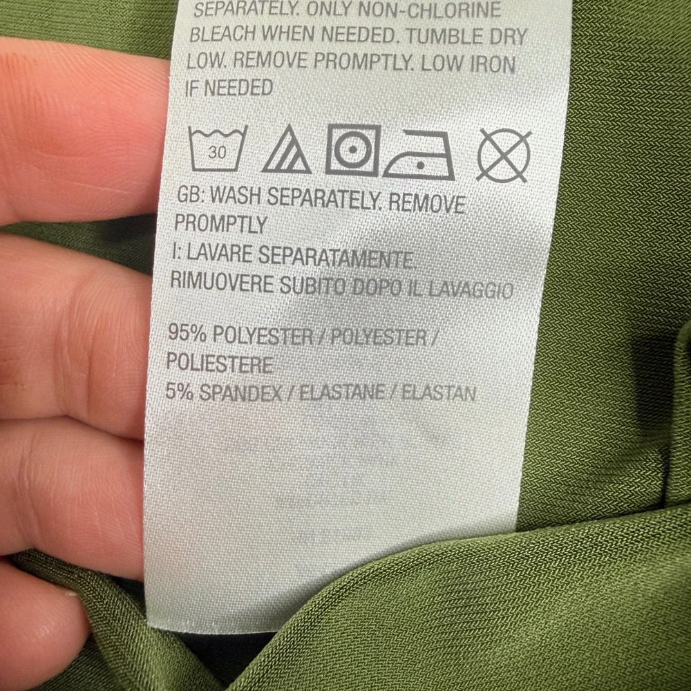 Susan Graver Modern Essentials Olive Green Liquid Knit Midi Skirt Pockets MP